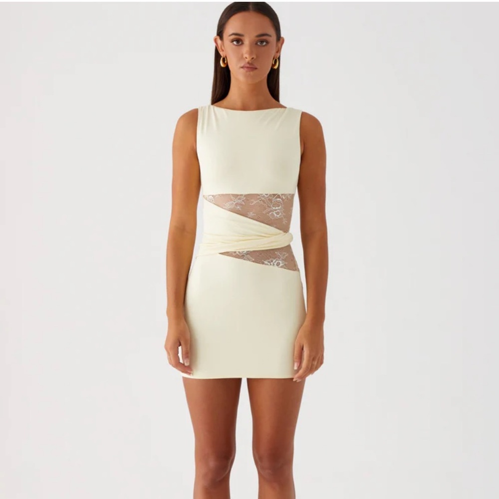 Peppermayo yellow Lace Cutout Mini Dress